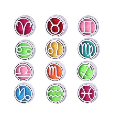 China Customizable Color Styles 12 Zodiac Signs Face Aromatherapy Loop Essential Oil Diffuser Brooch Pendant Jewelry Screw New for sale