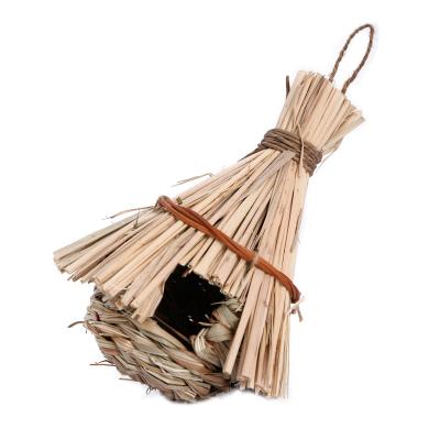 China Breathable Cheap Eco Friendly Handwoven Hay Broomstick Shaped Outdoor Nest Decoration Birds Birdcage Bird House for sale