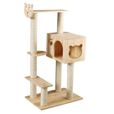 China Large Sisal Cat Tree Garbage Solid Wooden Cat Striping Platform Four Seasons Cat Toy Climbing Frame for sale