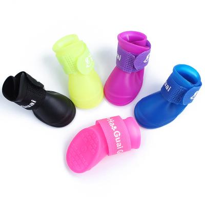 China Viable Candy Color Pet Rain Boots Dog Silicone Shoes Non-Slip Set for sale