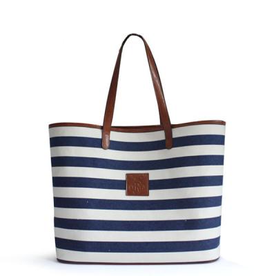 China China Hot Sale Stripe Canvas Woman Handled Daily Shopping Tote Bag for sale