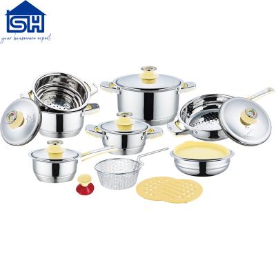 China 19pcs Jiangmen Stainless Steel Sustainable Cookware Pot Wide Edge Cookware Set for sale