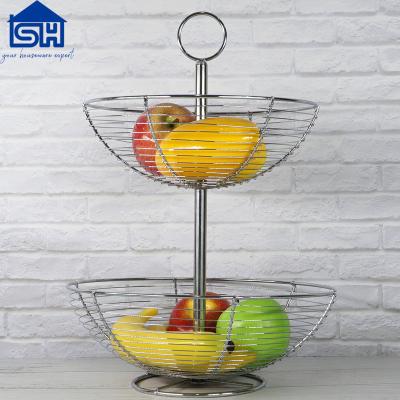 China Sustainable Countertop Metal Wire Organizer Racks 2 Tier Wire Vegetable Fruit Basket for sale