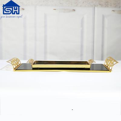 China Dish Iron Arabic Gold Grid With Mirror Dessert Serving Tray Metal Food Can Tray for sale