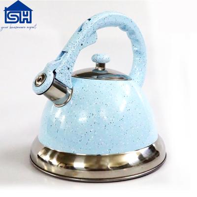 China 2.6L Stainless Steel Whistling Kettle Blue Paris Tea Kettle Sustainable Water Kettle for sale