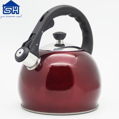 China Sustainable 2.5L Stainless Steel Whistling Kettle Red Paint for sale