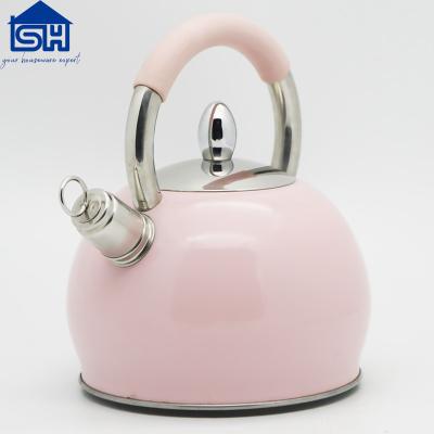 China Stainless Steel 2.6L Tea Kettle Viable Whistling Kettle Pink Water Painting Kettle for sale