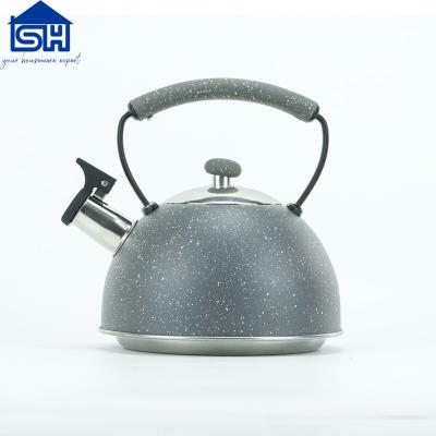 China Gray Body 2.6L Handle Stainless Steel Whistling Kettle Tea Kettle Sustainable Wooden Water Kettle for sale