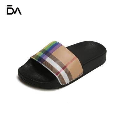 China Deodorization 2021 Good Selling Rainbow Stripe SUMMER Kids Children Genuine Leather Slippers for sale