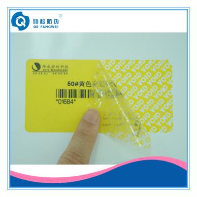 China Double Layer Tamper Proof Labels , Yellow / Green Die Cut Caution Labels when opened for sale