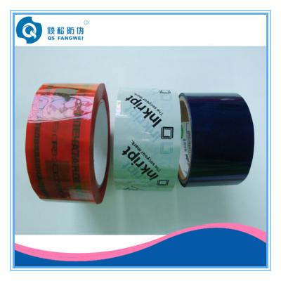 China Custom Printed Packing Tape , White / Blue Tamper Evident Security Tape for sale