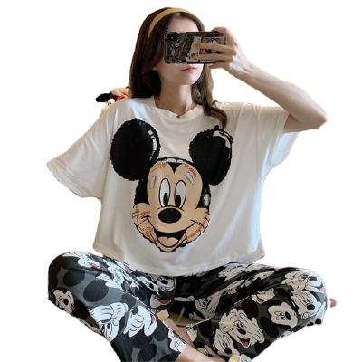 China QUICK DRY Women Pajamas Short Sleeve Custom Print Cartoon 2 Piece Set Sleepwear for sale