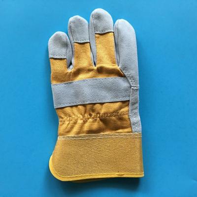 China Fitting 10.5 Inch Double Palm Leather Glove With Rubberized Cow Cuff Welding Glove for sale