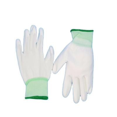 China 13 Gauge Anti-Slip White Polyester PU Palm Coated Seamless Knitted Gloves for sale