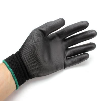 China factory supply cheap Anti-smash 13 G black polyester PU gloves for industrial work and housework for sale