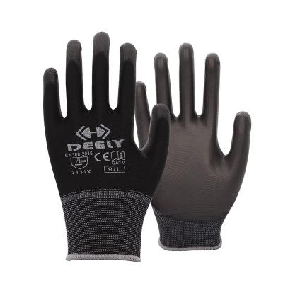 China 13G Anti-smash Polyester Liner Coated PU Protective Glove White Working Safety Gardening Protective Gloves for sale