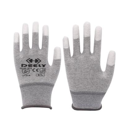 China PU Top Fit Dipped 13 Gauge Carbon Fiber Anti-Static Top Fit Finger ESD Coated Gloves for sale