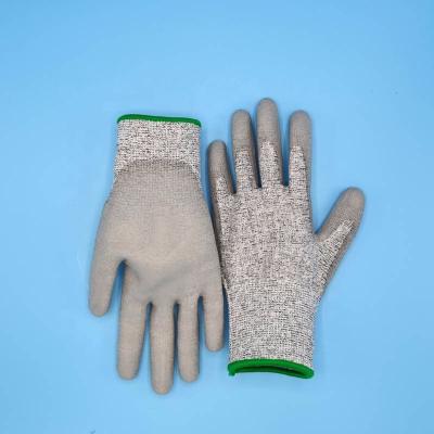 China PE505 HPPE Fiberglass Guantes Knife Proof PU Work Gloves With Anti-Cut Level 5 for sale