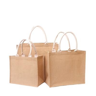 China Reclycled Jute Shopping Bag Large Tote Bag Drawstring Natural Reinforced Jute Bag for sale