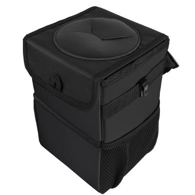 China Vehicle Convenient Waterproof Headrest Foldable Trash Bin Organizer Backseat Car Hanging Trash Can With Storage Pockets for sale