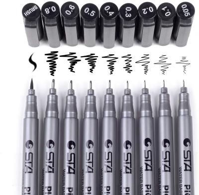 China 9 PCS FineLiner Black Waterproof Sketch Pen Plastic Drawing Needle Pen for sale