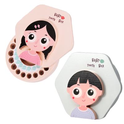 China Safe and environmental friendly cartoon milk teeth wooden memorial box for boys and girls milk teeth lanugo wooden storage box for sale