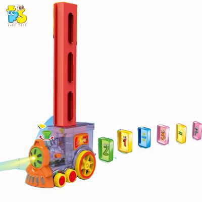 China New Fashion Children's Educational Electric Train 80 Pcs Domino Block Set Educational Toys Jigsaw Puzzle Toys Children Train Domino Block Toy for sale