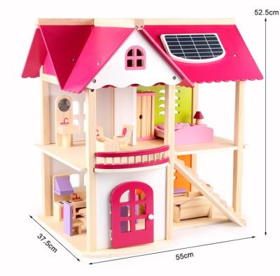 China Hot Selling Eco-friendly Children's Wooden Villa With Furniture Dollhouse Pretend Cosplay Dollhouse for sale