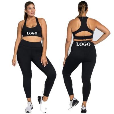 China Custom Logo Breathable Plus Size Women Gym Fitness Sports Bra And Tight Leggings Workout 2 Piece Yoga Sets For Ladies for sale