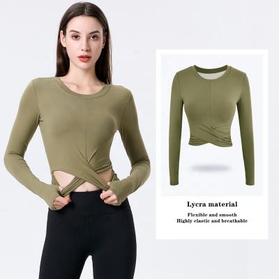 China High Quality Breathable Gym Wear Women Long Sleeve Navel Yoga Tops Workout Sports T-Shirts for sale