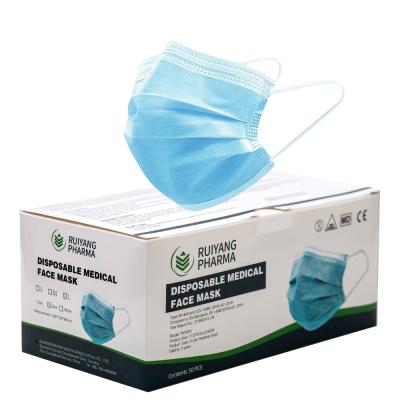 China 2021 premium adult 50pcs per box packaging disposable medical surgical 3ply face mask with CE certificate for sale