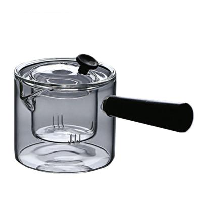 China Japanese Style Tea Heater Sustainable Loose Hot Water Clear High Borosilicate Hensin Glass Teapot With Wooden Handle for sale