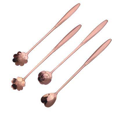 China Hensin Viable Wholesale Clear Heat Rose Gold Coffee Measuring Matcha Luxury Custom Luxury Cute Stainless Steel Tea Spoon For Ice Cream for sale