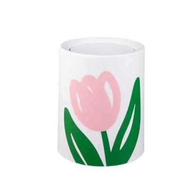 China Viable Wholesale XJH Tulip Pattern Trash Can Bedroom Kitchen Trash Can for sale