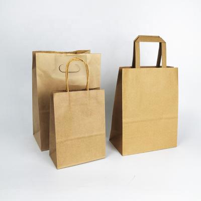 China Recyclable Wholesale Takeout Grocery Wrapping Paper Gift Bag Brown Small Medium Large Brown Kraft Paper Bag for sale