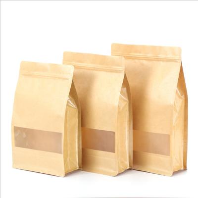 China Wholesale Reusable Heat Sealable Safe Healthy Flat Bottom Kraft Zipper Stand Up Pouches With Matte Window for sale