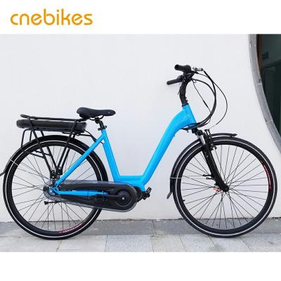 China Aluminum alloy mid drive city electric bicycle with 36V 10.4A rear rack lithium battery for sale