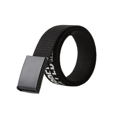 China 100% Polyester Black Buckle White Print On Body Custom Polyester Webbing Webbing Belt for sale