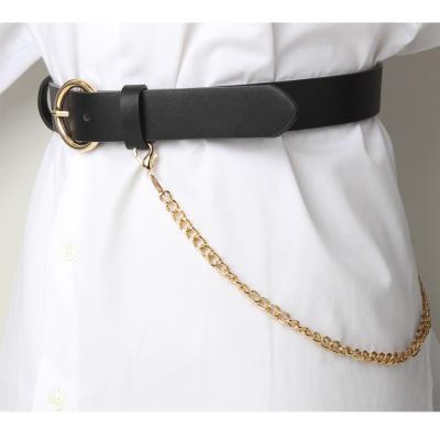 China European Round Buckle Women Black Belt PU ALLOY Style Brass Chain Belt for sale