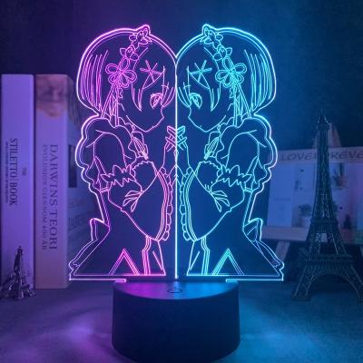 China Minimalist Anime 3d Lamp rem and Life of Ram From Re Zero Starting in Another World Night Light for Bedroom Decor Birthday Gift Led Night Light for sale