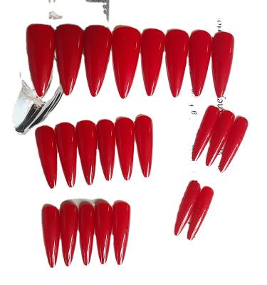 China Ballerina Jelly Glossy Red False Nails Long Solid Color French Artificial Press On Nails Cheap for sale