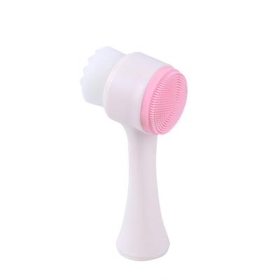 China Non-Electric Long Handle Silicone Facial Cleansing Brush Wholesale Soft Bilateral Deep Cleansing Facial Tool for sale