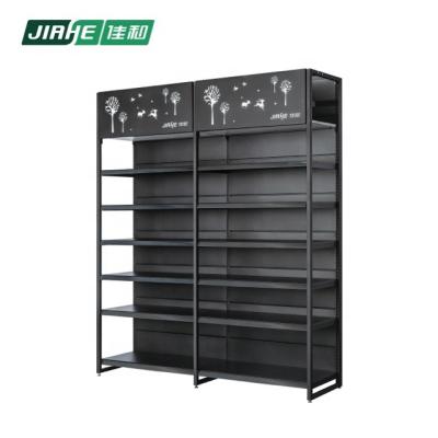 China Customized Single Sided Metal Outrigger Wall Grocery Display And Supermarket Shelves With Top Storage for sale