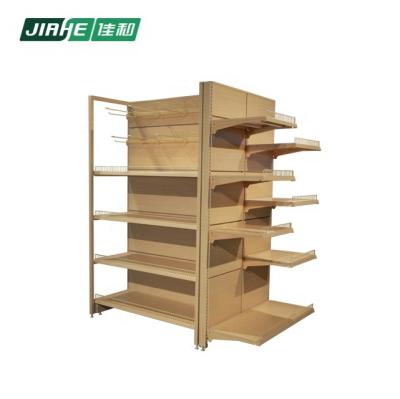 China Hot Selling Double Sided Double Sided Grain Shelf Shop Fixture and Wooden Shop Display Fixture for Supermarket for sale