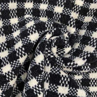 China Anti-Static 380gsm Polyester Chenille Checkerboard Printed Fabric 2 Layer Jacquard Fabric for sale