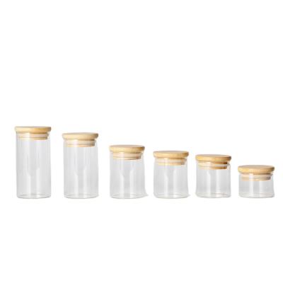 China Ring Lid Food Canister Lid 300ml Mini Bottle Glass Microwavable Wide Microwavable Rubber Mouth Sealed Clear Bamboo Jars for sale