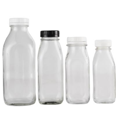 China Square Glass Milk Bottle 8oz 12oz 14oz 32oz Xuzhou Factory Food Food Milk Bottle With Plastic Lid for sale