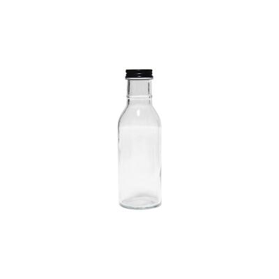 China Recyclable 375ml Round Shape Recyclable Clear Wholesale Beverage Bottle Glass Juice Bottle With Metal Lid for sale