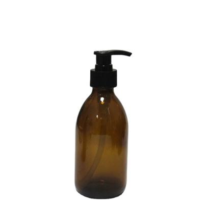 China Fancy 250Ml 500Ml Bottle Amber Lotion Glass Hand Sanitizer Personal Care Soap Shampoo Pump Round Glass Bottle for sale