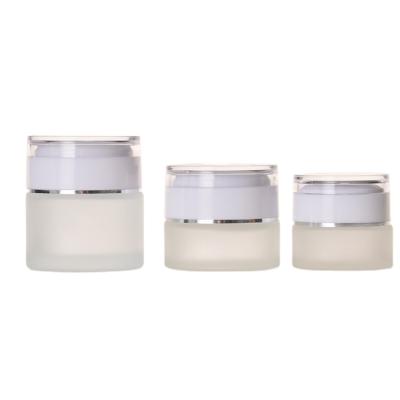 China Cosmetic in Stock 20g 30g 50g Cream Bottles Glass Cosmetic Jars for Skin Care Cream with White Plastic Lid for sale